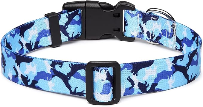 Adjustable Dog Collar with Patterns, Ultra Comfy Soft Nylon Breathable Pet Collar for Small Dogs (XS, Dog Camouflage Blue)