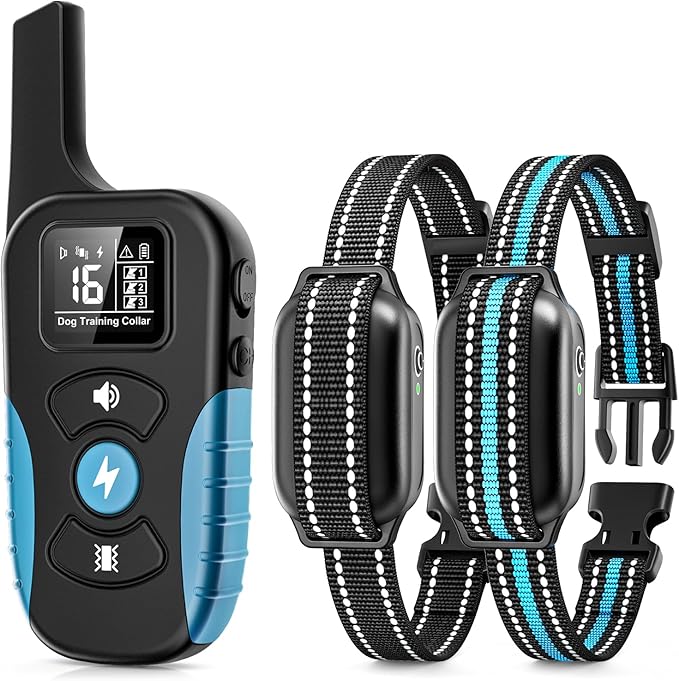 Dog Shock Collar for 2 Dogs (5-120lbs) 3300FT Dog Training Collar with Remote, Rechargeable E-Collar Waterproof Collars with 3 Training Modes for Large Medium Small Dog-Blue