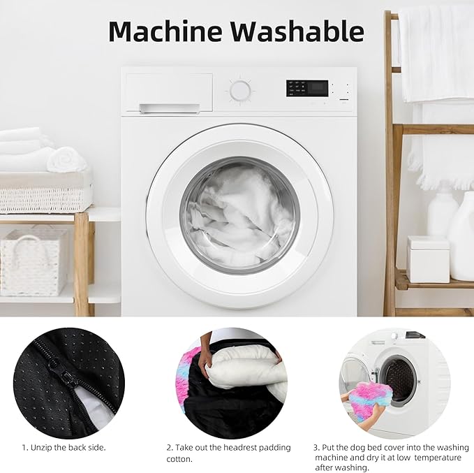 Calming Dog Bed Fluffy Plush Dog Mat for Furniture Protector with Removable Washable Cover for Large Medium Small Dogs and Cats (Medium, Rainbow)