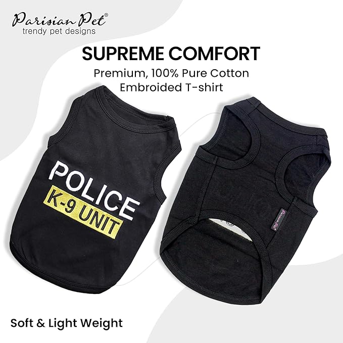 Parisian Pet Unisex Dog T-Shirt with Embroidered 'Police k-9 Unit' Dog Clothes - 100% Cotton, Dog Costume - Breathable Police Dog Vest - Machine Washable Dog Shirt for Large Dogs, XL