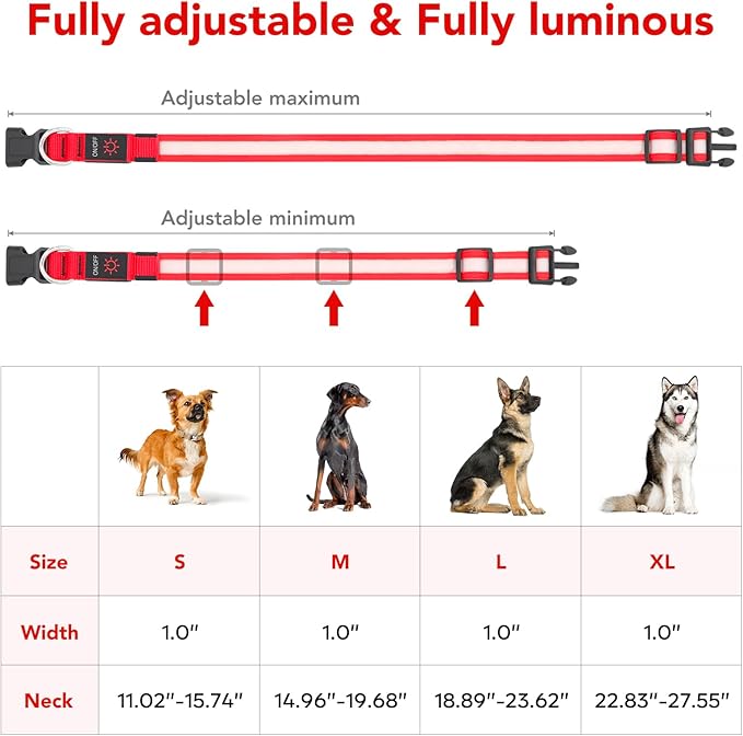 Vizpet LED Dog Collar, Light Up Dog Collar Adjustable USB Rechargeable Super Bright Safety Light Glowing Collars for Dogs(X-Large,Red)