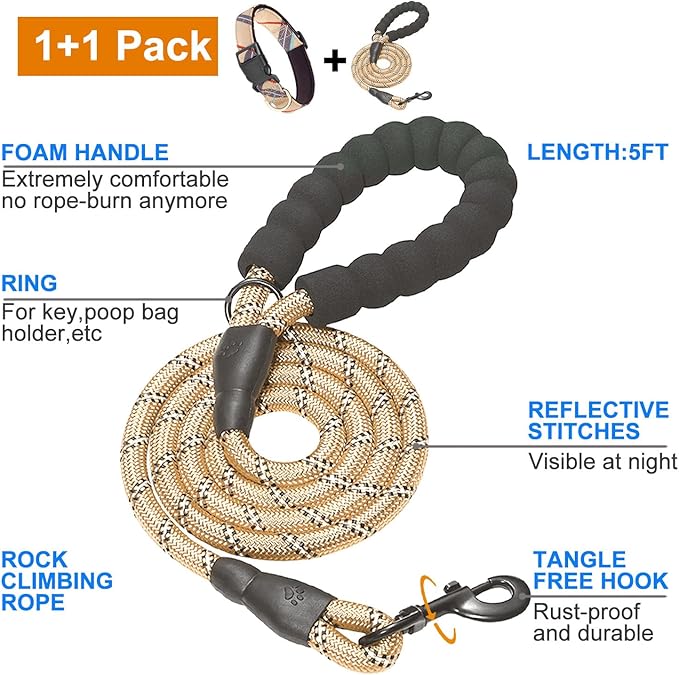 Nylon Dog Collar Soft Neoprene Padded Adjustable Dog Collars for Small Medium Large Dogs (L Neck 18.5"-23.5", Beige)