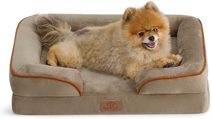 Bedsure Small Orthopedic Dog Bed - Washable Bolster Dog Sofa Beds for Small Dogs, Supportive Foam Pet Couch Bed with Removable Washable Cover, Waterproof Lining and Nonskid Bottom Couch, Hazel