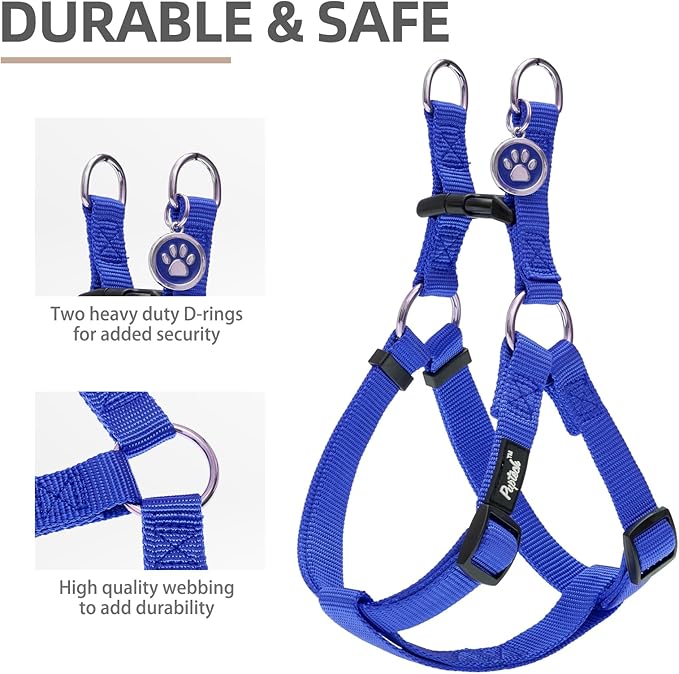 PUPTECK No Pull Dog Harness Soft Adjustable Basic Nylon Step in Puppy Vest Outdoor Walking with ID Tag and A-ir Tag Case, Navy Blue, M