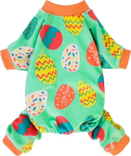 Fitwarm Easter Egg Dog Pajamas, Holiday Dog Clothes for Small Dogs Girl Boy, Pet Easter Outfit, Puppy Cat Onesie, Lightweight Velvet, Light Green, Orange, XXL
