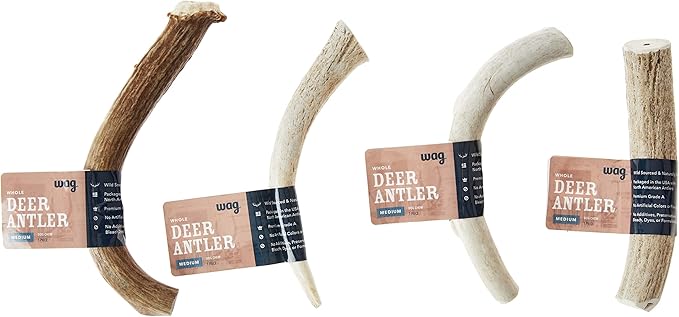 Amazon Brand - Wag Deer Antler Chew for Dogs, Naturally Shed, Whole, Medium 6 - 7.5 inches, Long Lasting for Aggressive Chewers, Best for Dogs 15-30 lbs, 1.80 Ounce (Pack of 1)