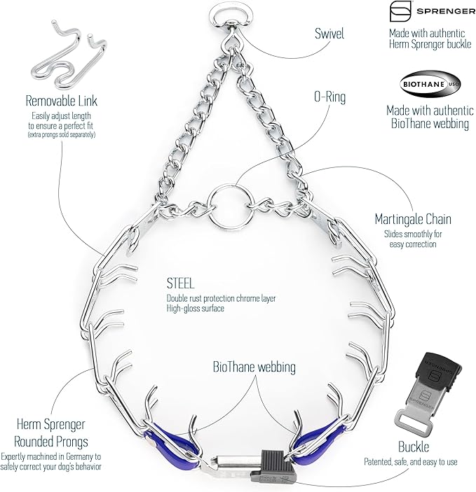 Herm Sprenger Chrome Plated Steel Dog Collar with Quick Release ClicLock Buckle and Biothane Insert Training Collar for Dogs Made in Germany (Blueberry Royal, 22in x 3.0mm(Neck Size up to 18-19in))