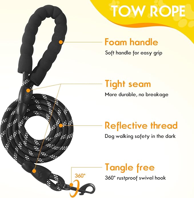 Dog Harness Adjustable Reflective Easy Control for Medium/Large Dog Harness with A Free Heavy Duty 5ft Dog Leash (Neck: 18,5"-25", Chest: 21"-27.9")(Yellow, Large)