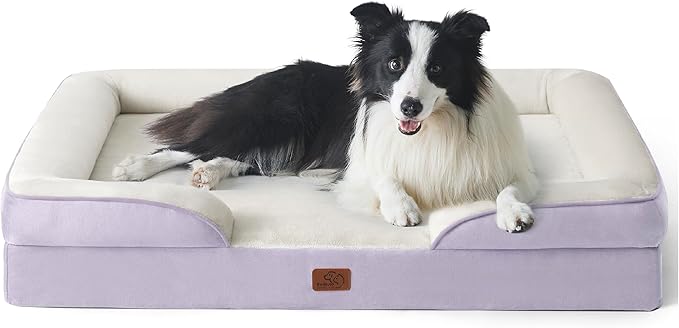 Bedsure Orthopedic Dog Beds Large Sized Dog - Washable Large Dogs Bed Waterproof, Big Comfort Pet Couch with Washable Removable Cover, Supportive Foam Pets Sofa with Nonskid Bottom, Lavender