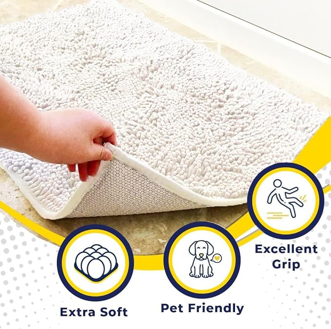 Muddy Mat® Shown on TV – Super Absorbent Microfiber Dog Door Mat for Muddy Paws, Non-Slip Washable Pet Rug, Quick Dry Chenille Entryway Carpet, Machine Washable Indoor Outdoor mat, White 35"x24"