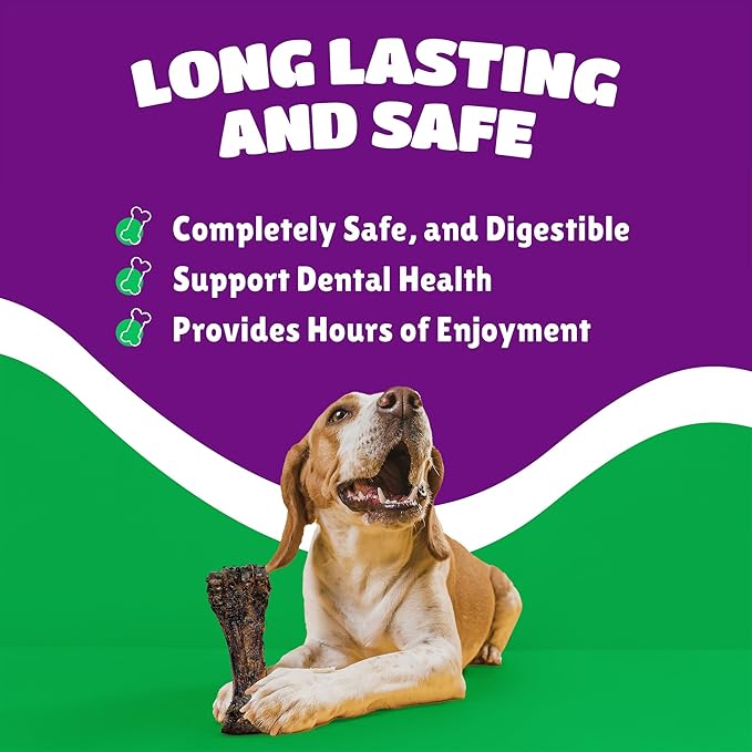 Liver Coated Dog Bones for Aggressive Chewers, Long Lasting Dog Bone, Chew Bones for Large Dogs, Beef Shin Bone, 3 Pack