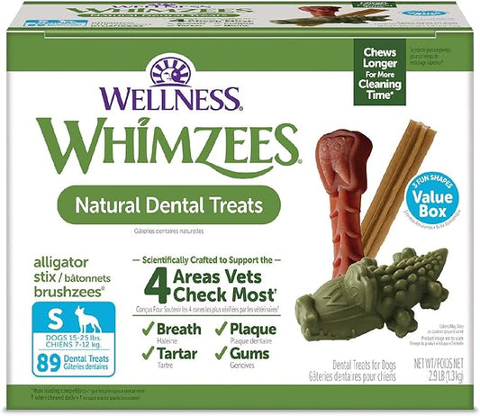 Wellness WHIMZEES Value Box Dog Dental Treats, Natural Chews, Small Size, (89 Count)