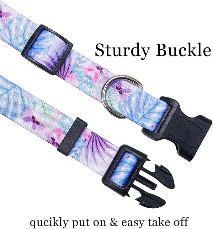 Dog Collar and Leash Set with Bohemia Floral Tribal Geometric Patterns - Soft Ethnic Style Collar Adjustable for Small Medium Large Dogs(Purple Flower Flower Set,XS)