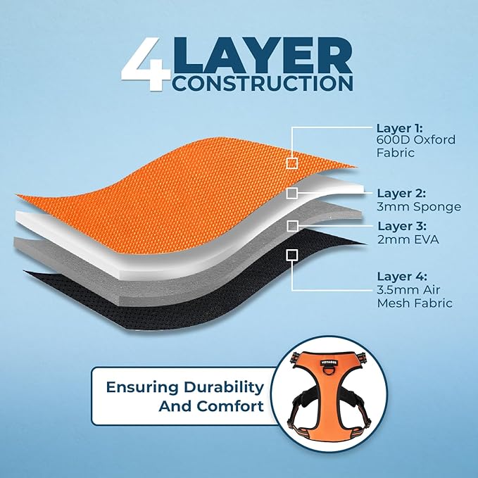 Dog Harness Dual Leash Attachment No-Pull Control Adjustable Soft but Strong Pet Harness for Medium and Large Dogs with 3M Reflective Technology - Harness Leash Set (Orange), XS