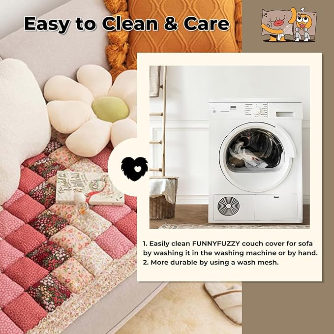 FUNNY FUZZY Pet Couch Covers for Sofa, Couch Covers for Dogs Washable Dog Couch Cover Protector Furniture Sofa Covers for Dog Handmade Pure Cotton Pet Bed Mat (Rose, 27.6"×59.1")