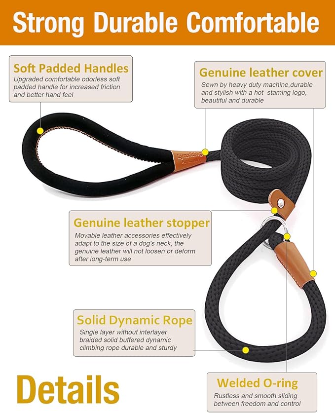 lynxking 8 FT Dog Leash Slip Lead 2 Pack Strong Heavy Duty Braided Dog Training Leash No Pull Training Lead Leashes for Medium Large and Small Dogs