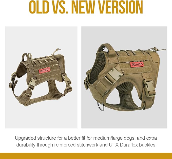 OneTigris Tactical Dog Harness - Fire Watcher Comfortable Patrol Vest (Coyote Brown, Large)