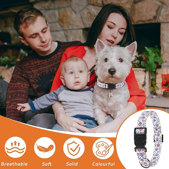 Dog Collar, Cute Floral Puppy Collar for Boys Girls Small Medium Large Dogs, Adjustable Soft Pet Collar Fancy Floral with Quick Release Buckle for Males Females, Blue Rose,XS