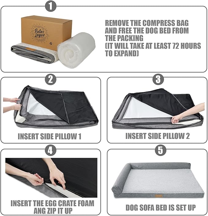 Patas Lague Orthopedic Dog Bed for Medium Dogs, Waterproof L Shaped Medium Pet Sofa Beds with Removable Washable Cover, Soft Comfortable Pet Couch Mat with Nonskid Bottom, 30''X20'' Pink