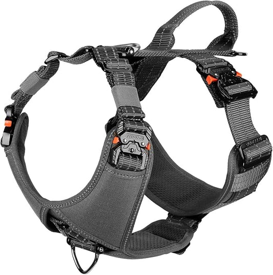 ICEFANG Dog Strap Harness with 4 x Metal Buckles,for Large Sized Dog,K9 Vest,Y-Shape Chest,Adjustable Pet Harness,No-Pull Front Leash Clip (Large (Pack of 1), Grey)