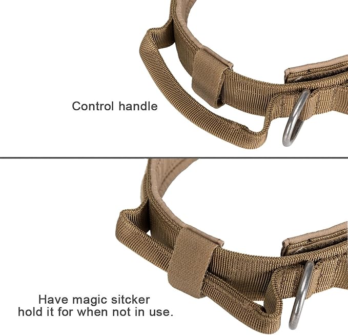 EXCELLENT ELITE SPANKER Tactical Dog Collar Nylon Adjustable Training Collar Military Dog Collar Heavy Duty Metal Buckle with Control Handle for Medium and Large Dogs with Patches(COB-M)