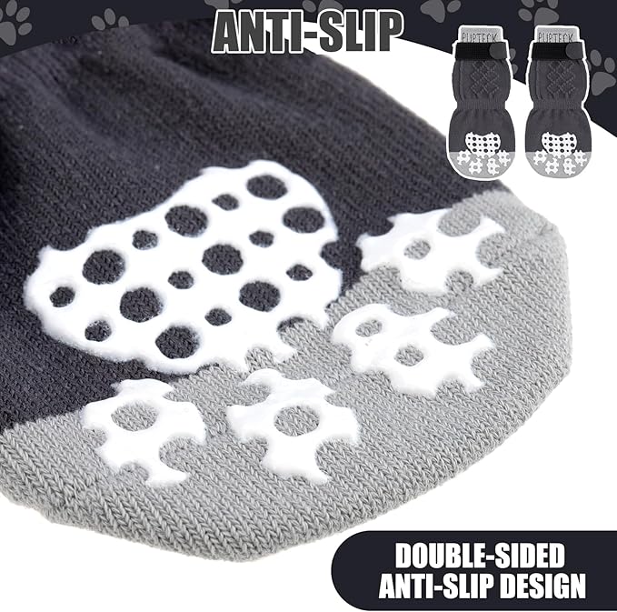 PUPTECK Non-Slip Dog Socks Double Sides Grips for Hardwood Floors Prevents Licking, Dog Shoes for Hot Pavement Booties for Senior Small Medium Large Dogs