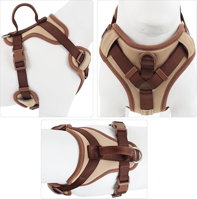 No Pull Dog Harness Adjustable Soft Padded Pet Vest with Control Handle Adorable Daily Harness for Dogs（Cookie Chocolate XL）