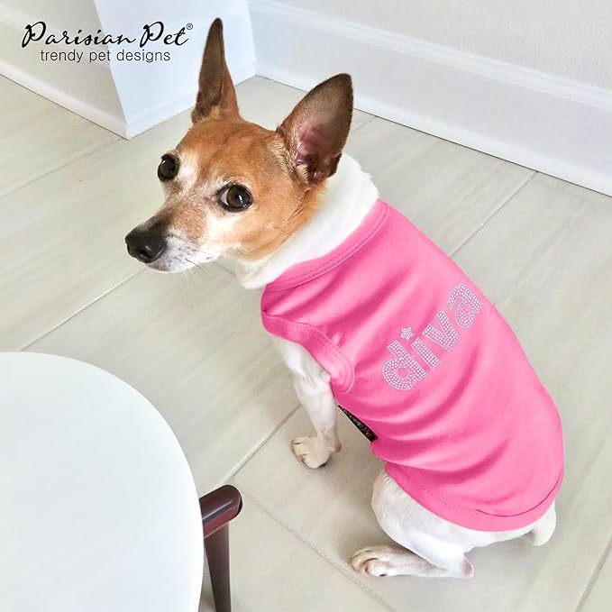 Parisian Pet Dog T-Shirt with Embroidered ' Diva ' - Breathable Tank Top - Sleeveless Pet Vest - Machine Washable Pink Tee Shirt for Large Dogs - XL