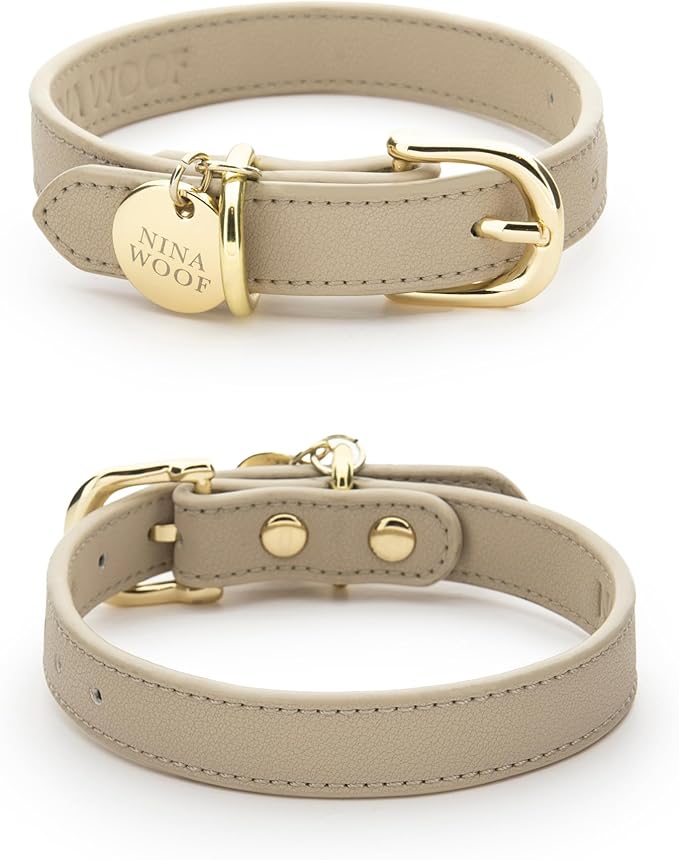 Copenhagen Leather Dog Collar - Handmade with Vegan Soft Leather Round Padded Collar with Adjustable Buckle for Extra Small, Small, Medium, and Large Dogs - Color Beige, Extra Small