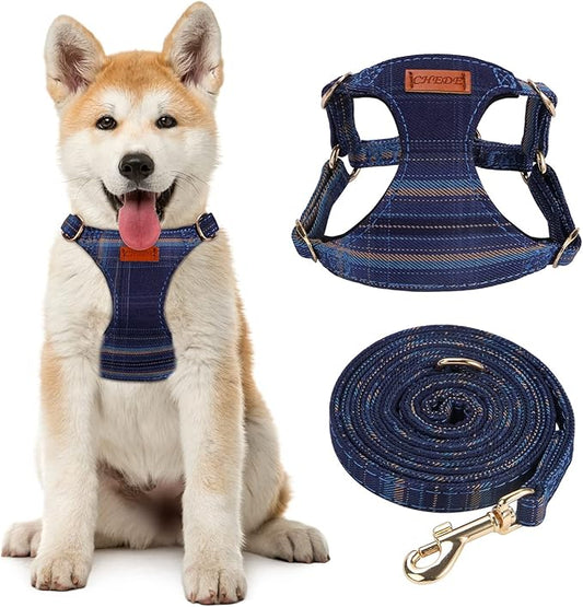 CHEDE No Pull Plain Pattern Dog Harness- Lightweight and Soft Dog Harness, Adjustable Small Dog Harness and Leash Set, with Dog Leash, Suitable for Puppy Small and Medium-Sized Dog