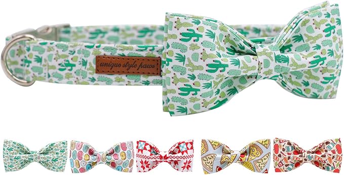 Unique Style Paws Dog Collar with Bow, Bowtie Dog Collar Adjustable Collars for Small Medium Large Dogs and Cats