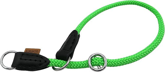 Braided Round Martingale Dog Collar, Training Collar with Slidable Stop Ring - Ideal for Extra Small Dogs (XS (1/4") - 14" Long, Light Green)