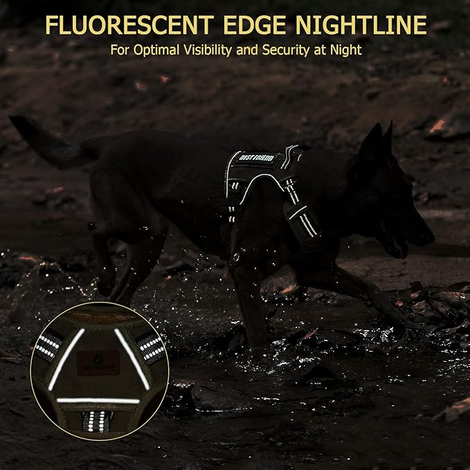 PET MARVEL Tactical Dog Harness for Small Size, No Pull Military Dog Vest with Easy Control Handle, Molle Hoop & Loop, Adjustable Reflective Reinforced Stich for Walking Training, Brown