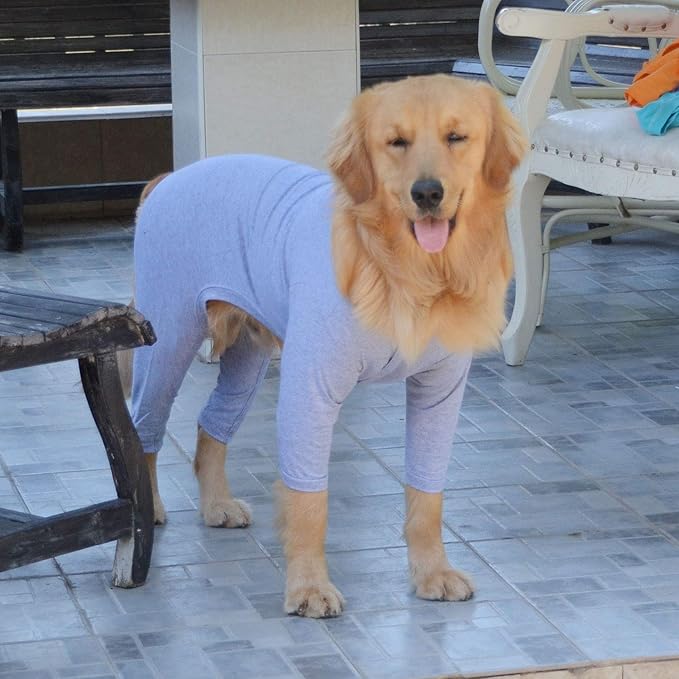 Lovelonglong Four Feet Dog Lightweight Pajamas, Pure Cotton Dog Jumpsuits 4 Legs Dog Onesies T-Shirt Stylish PJS Puppy Costume for Large Medium Small Dogs Gray M