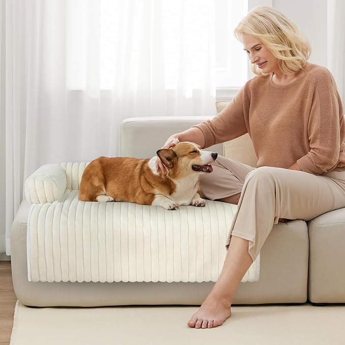 Luxurious Dog Couch Bed, Washable Calming Dog Couch Cover, Removable Couch Protector for Dogs, Waterproof Sofa Bed, Pet Bed Mats for Couch, Pet Couch Covers for Sofa(White, XL)