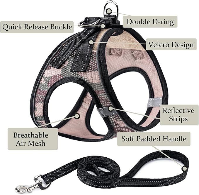 Dog Harness with Leash Set, No Pull Adjustable Reflective Step-in Puppy Pet Vest Harnesses for Small Medium Large Dogs and Cats,Camo Set M