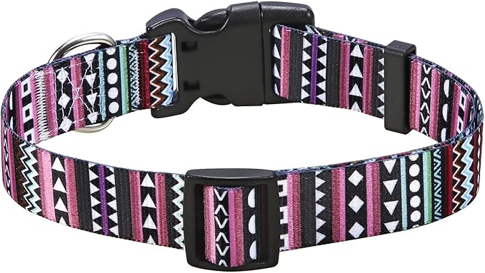 Dog Collar with Bohemia Floral Tribal Geometric Patterns - Soft Ethnic Style Collar Adjustable for Small Medium Large Dogs（Bohemian Purple,L）