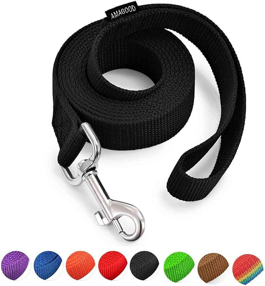 AMAGOOD 6 FT Puppy/Dog Leash, Strong and Durable Traditional Style Leash with Easy to Use Collar Hook, Great for Small, Medium and Large Dogs (1 in x 6 ft(Pack of 1), Black)
