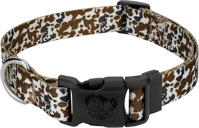 Country Brook Petz - Deluxe Cow Print Dog Collar - Made in The U.S.A. - Country and Western Collection Featuring Rustic Designs (1/2 Inch, Extra Small)