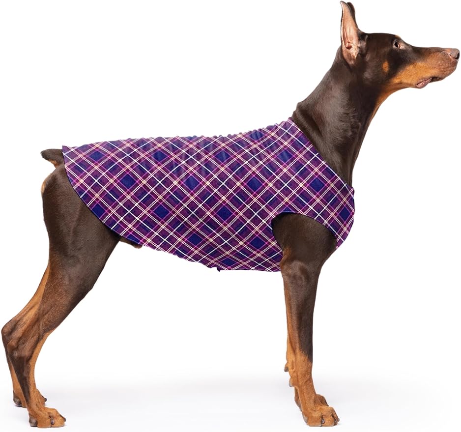 Stretch Fleece Dog Coat, Stretchy Pet Sweater, Machine Washable Pullover for Winter and Fall, Mulberry Plaid, 24