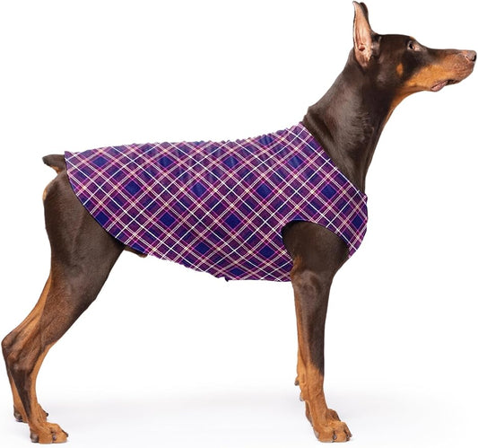 Stretch Fleece Dog Coat, Stretchy Pet Sweater, Machine Washable Pullover for Winter and Fall, Mulberry Plaid, 24
