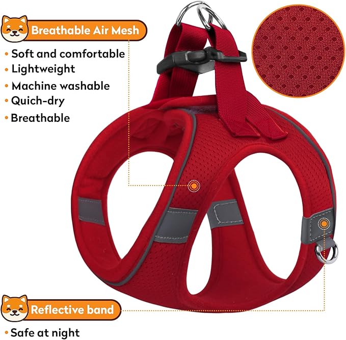 Dog Harness with Leash Set, No-Pull Step-in Reflective Pet Harness with 1 Leash Clips, Adjustable Soft Padded Easy Walk Dog Vest for Small Medium Large Dogs, Cats(Bright Red, XSmall)