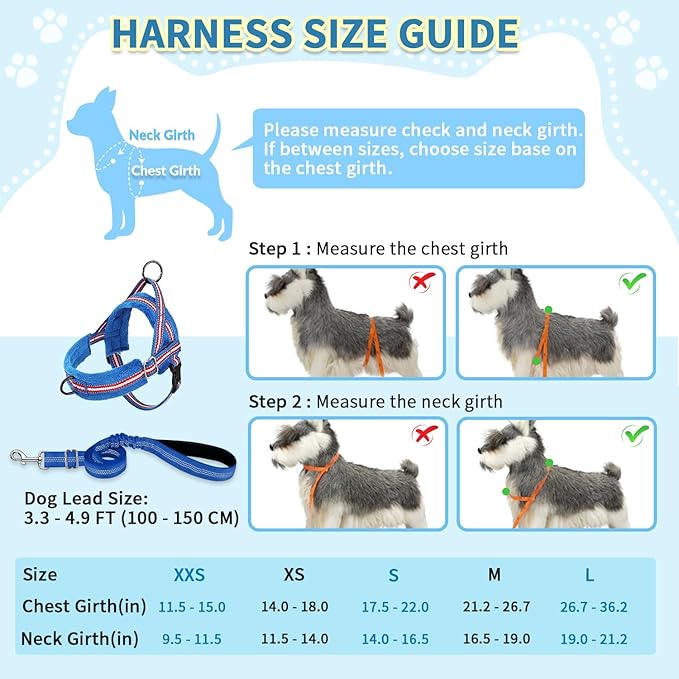 SlowTon No Pull Small Dog Harness and Leash Set, Puppy Soft Vest Harness Neck & Chest Adjustable, Reflective Lightweight Harness & Anti-Twist Pet Lead Combo for Small Medium Dogs (DB-Front Clip, XS)