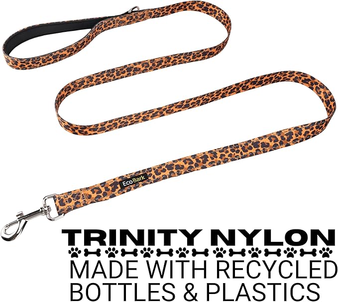 EcoBark Dog Leash - 4 FT / 5 FT / 6 FT Reflective Dog Leash- Eco-Bright Dog Leashes with Padded Handle - Strong Heavy Duty Dog Leash - Nylon Dog Leash for Medium and Large Dogs (Cheetah Dog Leash)