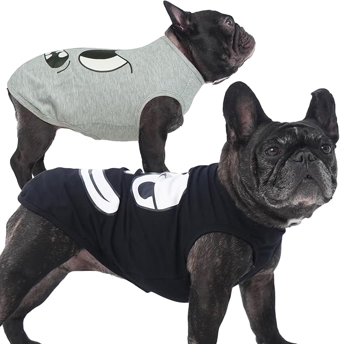 IECOii 2 Pack Pet Tank Top Tee Sleeveless| Medium |Summer Dog Clothes Apparel,Pet Funny Costume Doggy T-Shirts Clothing for Small Dog Puppy Outfit Keep Body Heat Hot Weather Daily Walk, Black+Gray