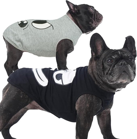 IECOii 2 Pack Pet Tank Top Tee Sleeveless| Medium |Summer Dog Clothes Apparel,Pet Funny Costume Doggy T-Shirts Clothing for Small Dog Puppy Outfit Keep Body Heat Hot Weather Daily Walk, Black+Gray