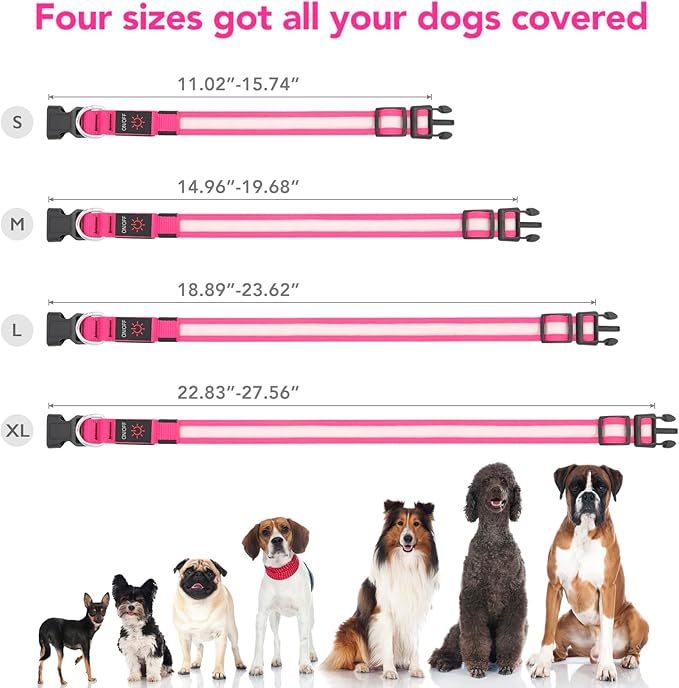 Vizpet LED Dog Collar, Light Up Dog Collar Adjustable USB Rechargeable Super Bright Safety Light Glowing Collars for Dogs (X-Large, Pink)