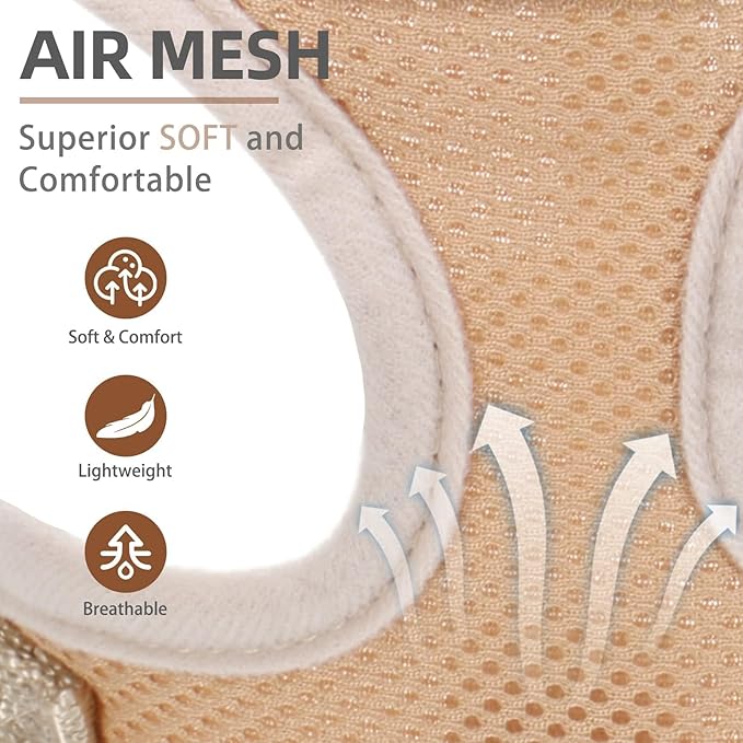 PUPTECK Soft Mesh Dog Harness and Leash Set Pet Puppy Cat Comfort Padded Vest No Pull Harnesses, Solid Beige, M