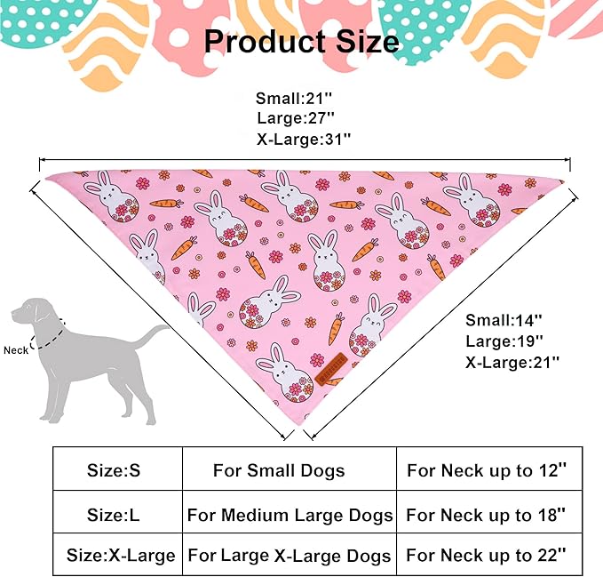 ADOGGYGO Easter Dog Bandana, Pink Bunny Scarf, Premium Durable Fabric, Adjustable Fit Female Pet Easter Bandanas for Extra Large Dogs (X-Large)