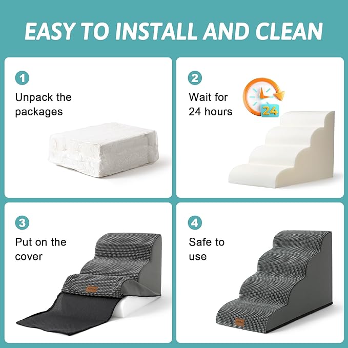 Dog Stairs for Small Dogs 15.7" H, Curved Dog Step for Puppy, Older Cat, Medium Pet Ramp for Sofa, Couch or Bed, Ladder with High Density Foam, 15.7x22.4x15.7 inch, 3 Step, Dark Grey